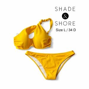 Shade & Shore Yellow One Shoulder Bikini Set Size L/34D NWT Braided Strap Swim